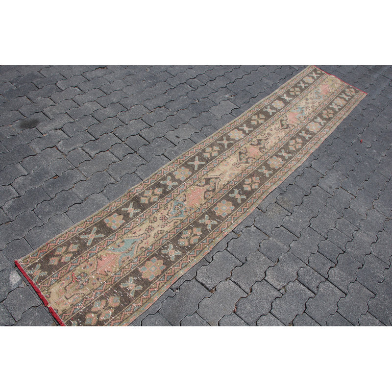 Tapis de couloir rétro vintage en patchwork turc Oushak - idéal pour les escaliers et les couloirs