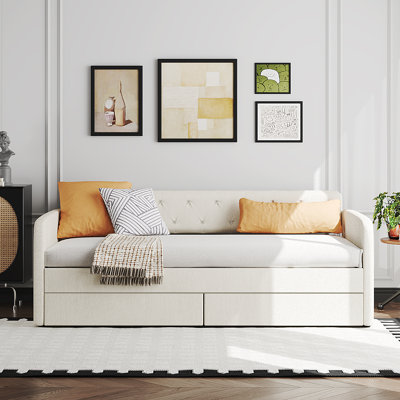 Gray Twin Daybed Chenille Upholstered Guest Bed Sofa Bed With Storage Drawers by Latitude Run
