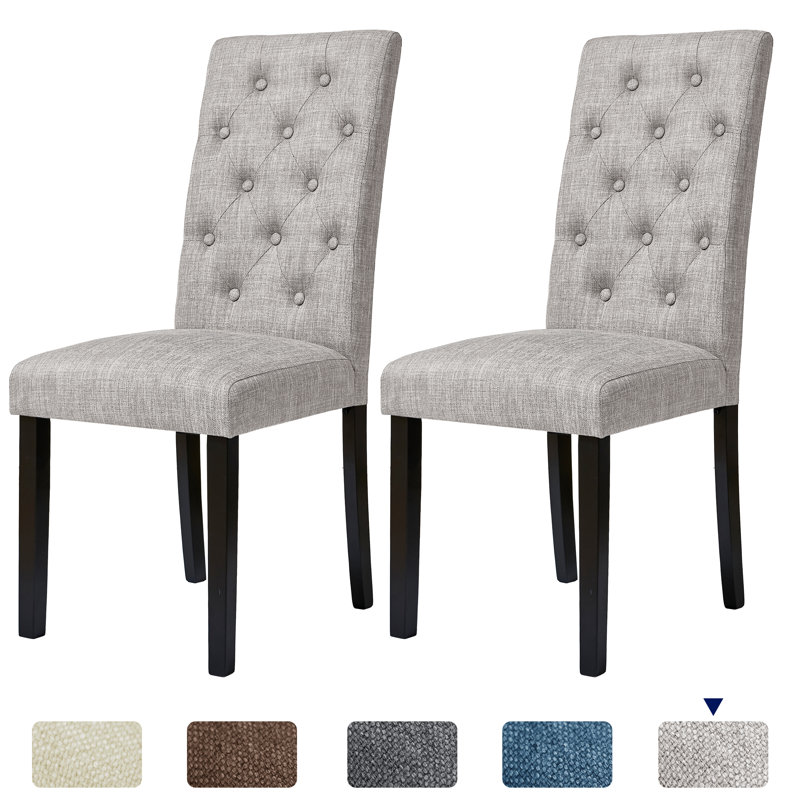 Tufted  Fabric Upholstered Parsons Dining Chairs, Light Gray, 2