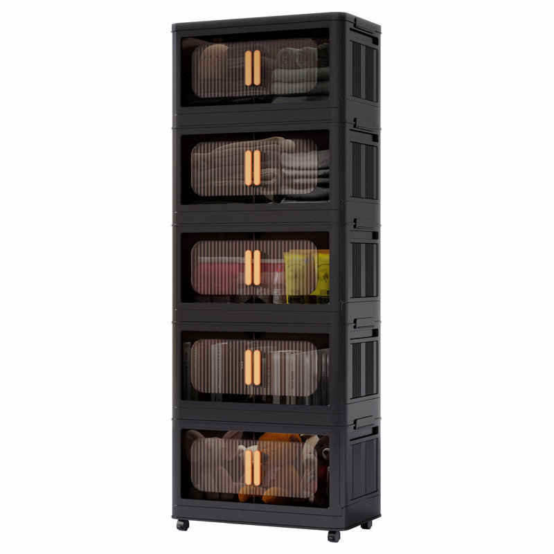 Armoire de rangement pliante à 5 niveaux avec roulettes et portes transparentes