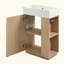 Meuble-lavabo de salle de bain avec lavabo en céramique, armoire à grain de bois autoportante à gauche avec rangement ouvert et fermé