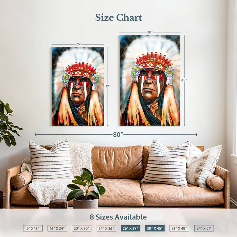 Lelar Native Indian Chief, 39" H x 26" W
