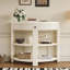 Console cannelée demi-lune avec tiroir et 2 tablettes, pour hall d'entrée et couloir, crème-134333927-134333931-134333934