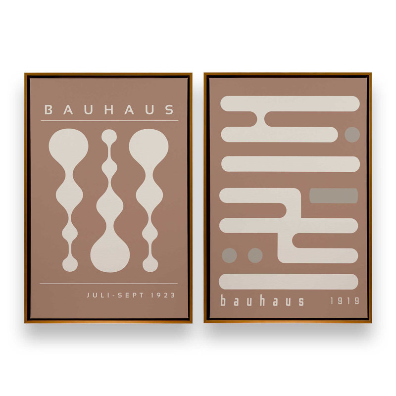 Ensemble rétro et rétro Bauhaus de 2 pièces brun, H 31 po x l 42 po, Cadre flottant or poli