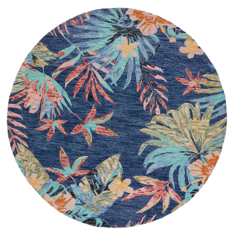 Tapis floral en laine touffeté à la main Toro, Rond 7 pi