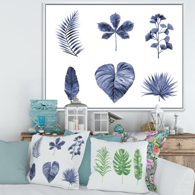 Ensemble de feuilles de plantes - reproduction sur toile avec cadre flottant