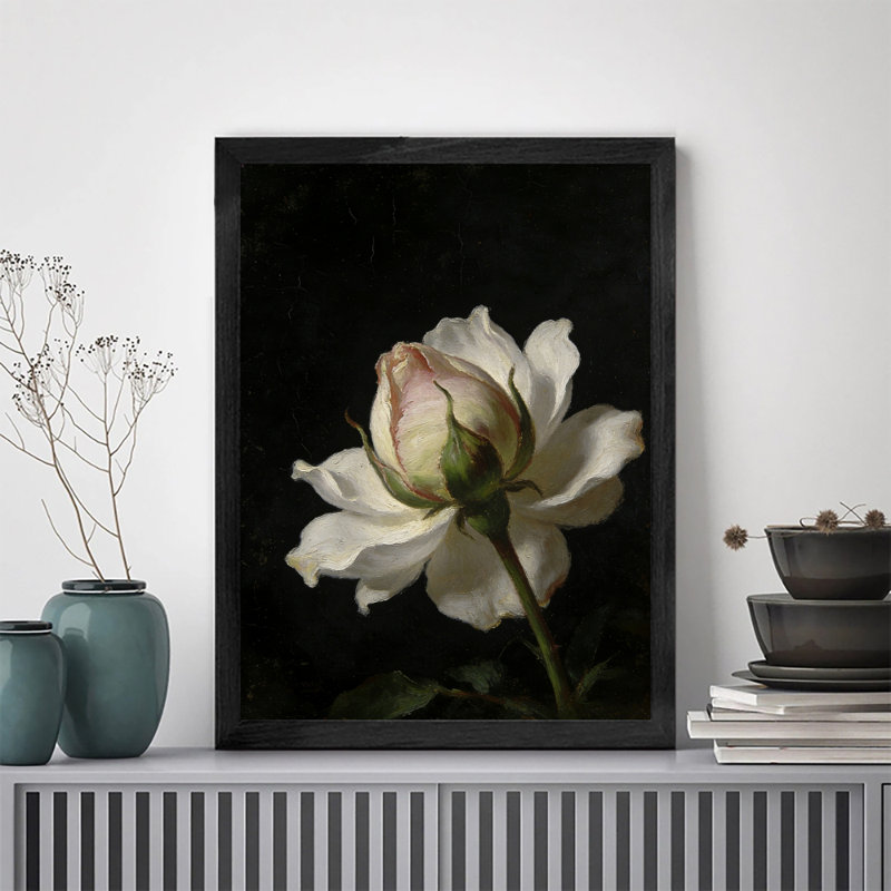 Reproduction d'art encadrée noire rétro "The unique Flower", H 11 po x l 9 po