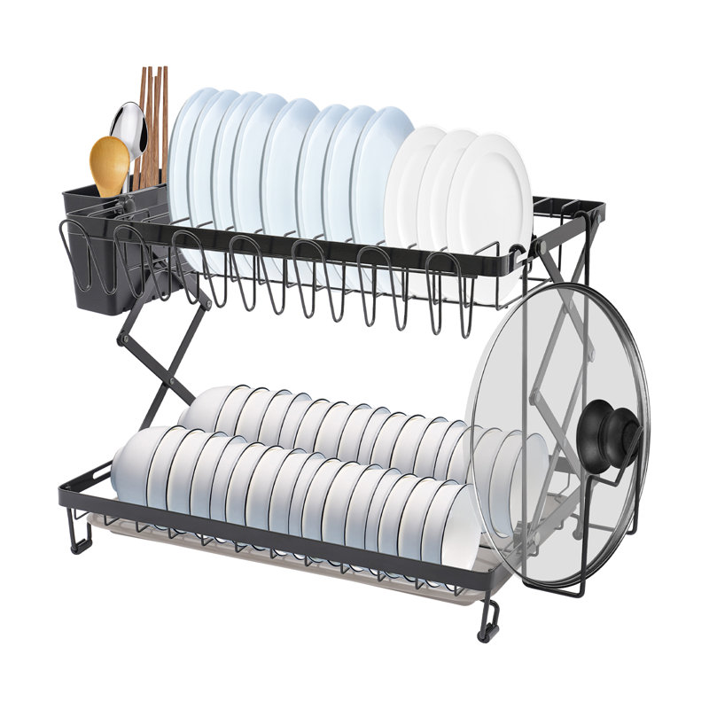 2-Tier Steel Dish Rack, Black