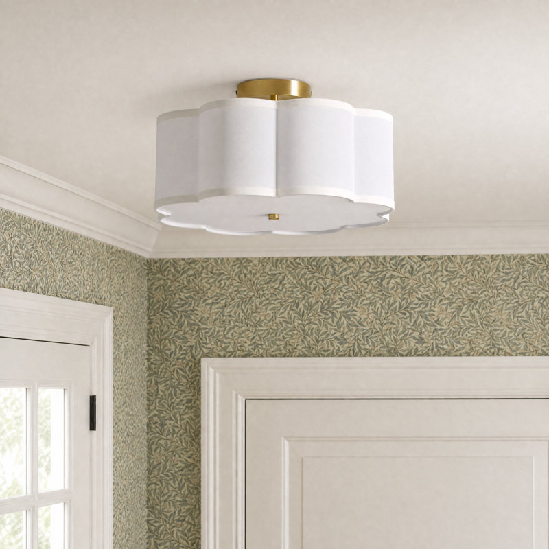 Plafonnier semi-encastré en tissu 3 lumières Tekamah, H 6,9 po x l 15,7 po x P 15,7 po, Doré