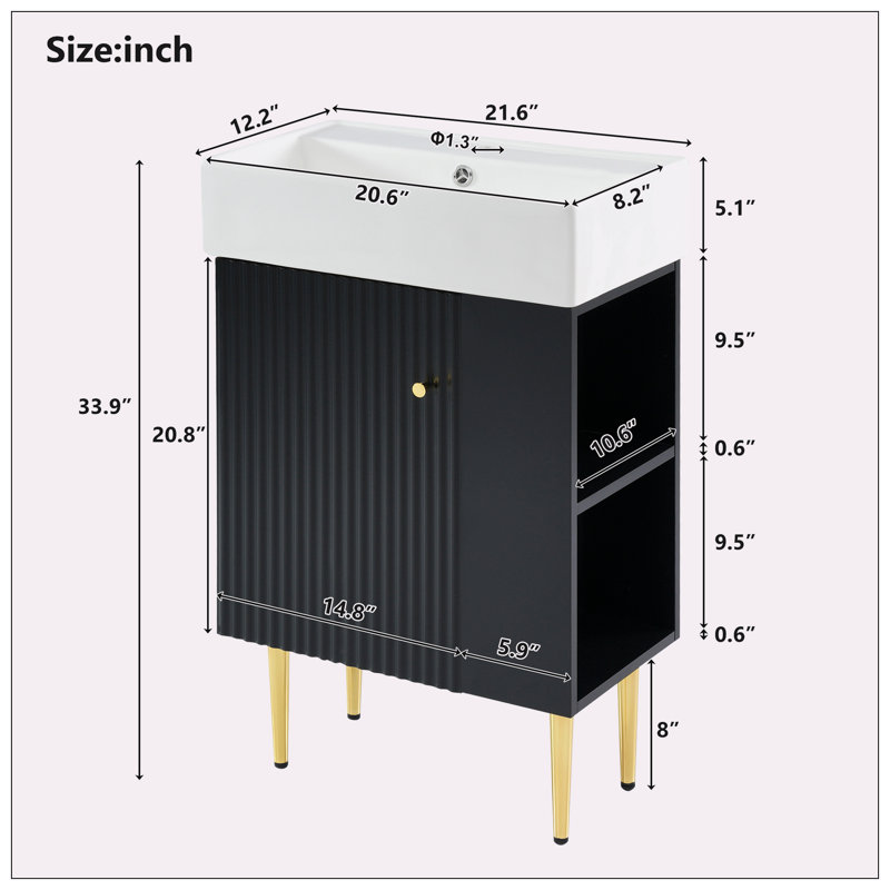 21.6" Right side storage Bathroom vanity, Black