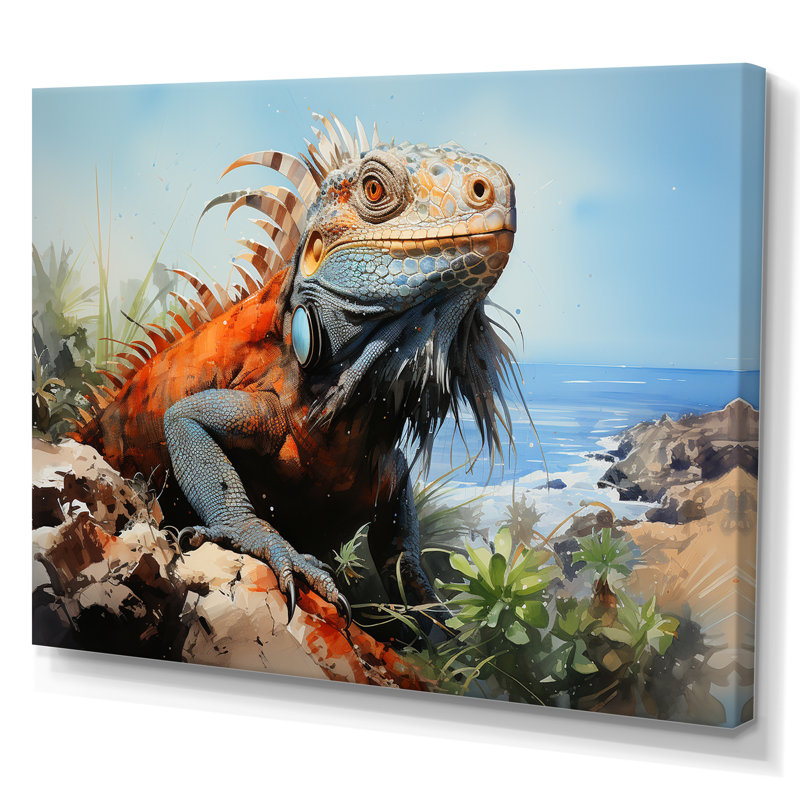 Lézard sur un rocher I sur toile, H 16 po x l 32 po x P 1 po, Toile tendue