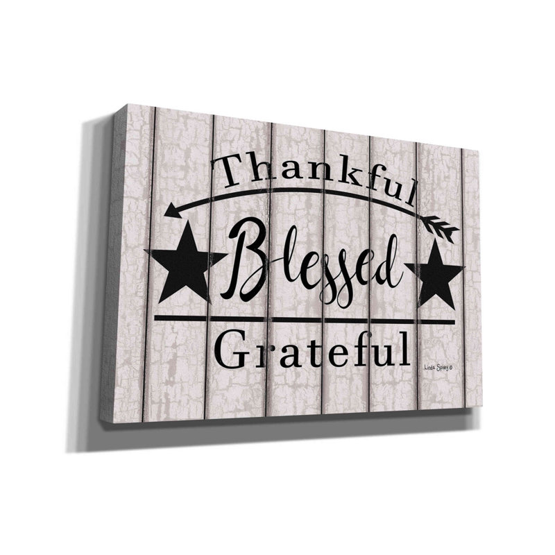 «Blessed Thankful Grateful» par Linda Spivey, art textuel sur toile tendue, H 18 po x l 26 po x P 0,75 po