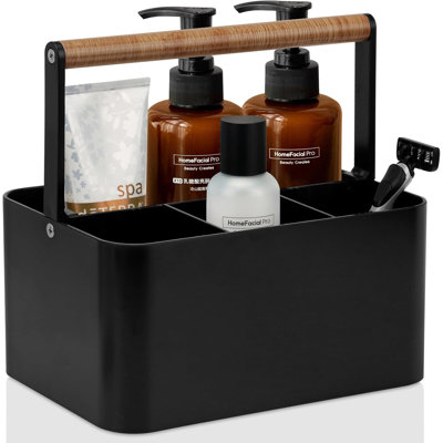 Organisateur de salle de bain avec poignée et séparateurs réglables, noir