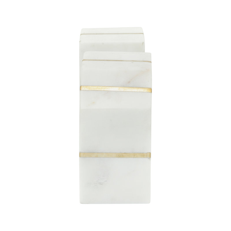 Modern Marble Bookends with Gold Inlay Set of 2, White