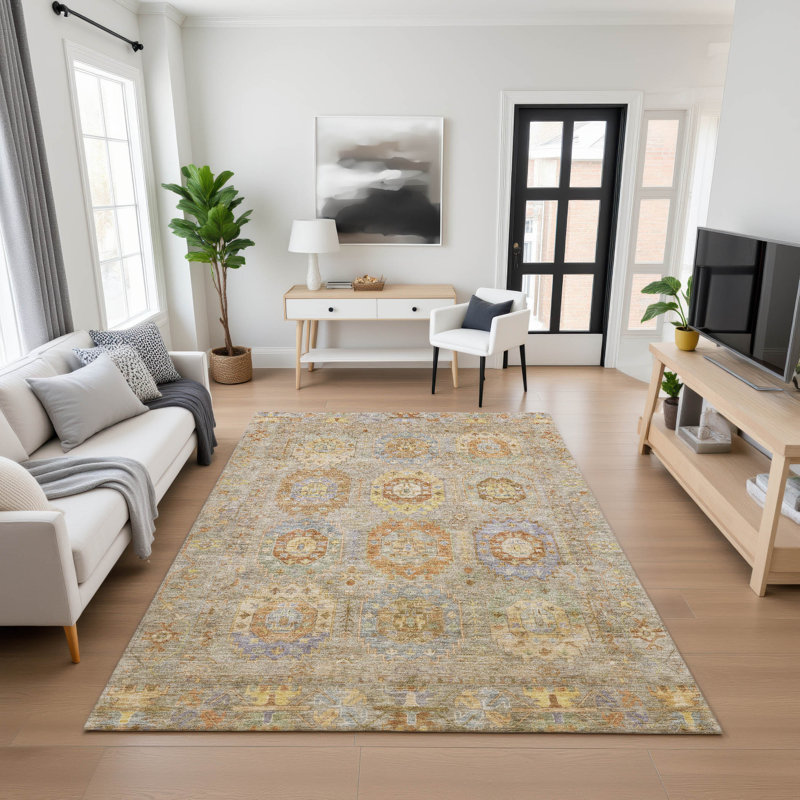 Premium Machine Washable Mayfield AMF2227 Panel Rug, Taupe, 5' x 7'6"