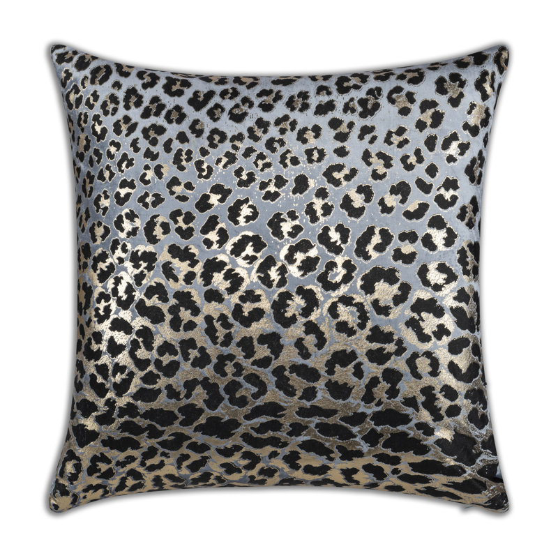 Velvet Square Pillow Cover & Insert, 22" H x 22" W, Gray/Black