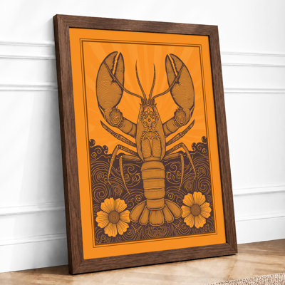 Lobster with Flowers Boho - Framed Print