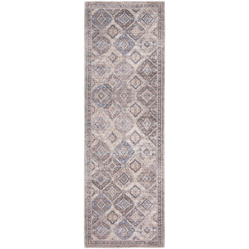 Machine Washable Southwestern Ivory/Grey/Latte Brown Area Rug, Runner 8'