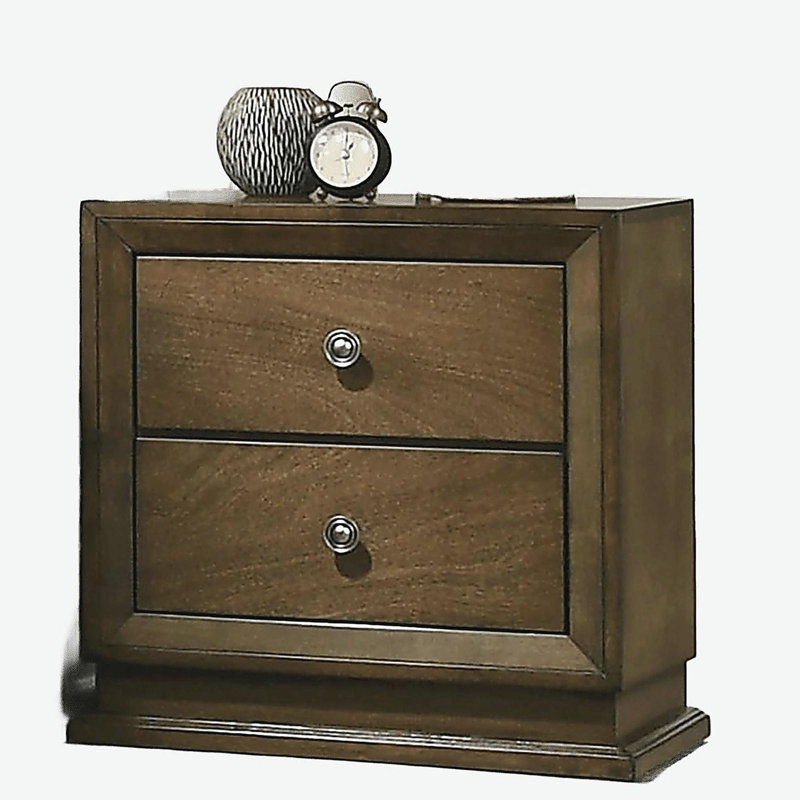 Table de chevet style transitionnel 1pc avec finition noyer et 2 tiroirs
