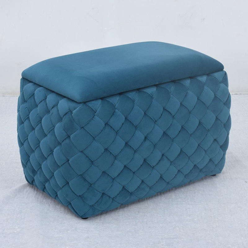 Adamarie 65cm Wide Velvet Rectangle Patchwork Standard Ottoman with Storage, Teal
