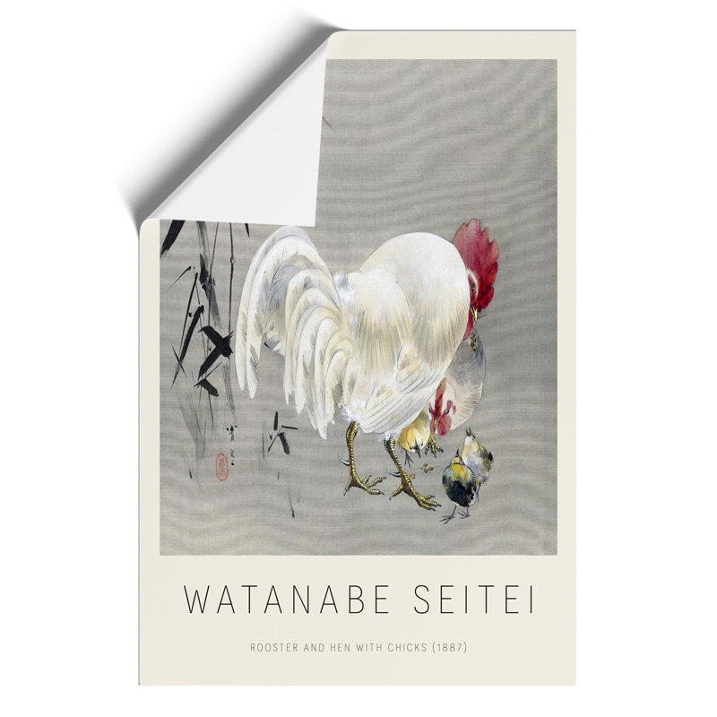 Rooster & Hen with Chicks Print by Watanabe Seitei - Frameless Print, 59cm H x 42cm W x 0.1cm D