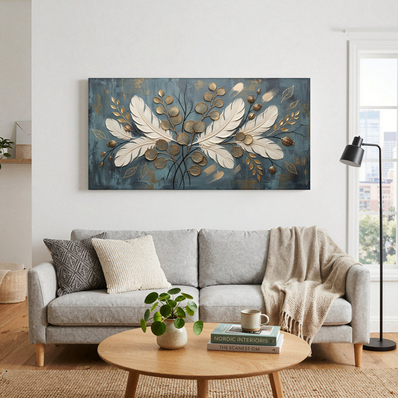 Plume et feuille, reproduction d'art sur toile, ensemble de 1, Wrapped Canvas, 40“W x 20”H