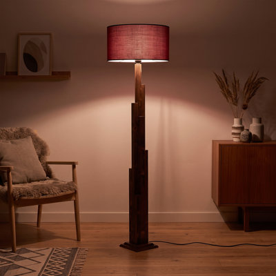 Lampe sur pied à abat-jour tambour noyer / rouge Lumina