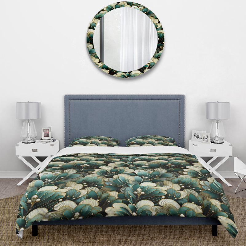 Ensemble de housse de couette Damask Green Art Decor, Housse de couette simple + 1 taie décorative stan