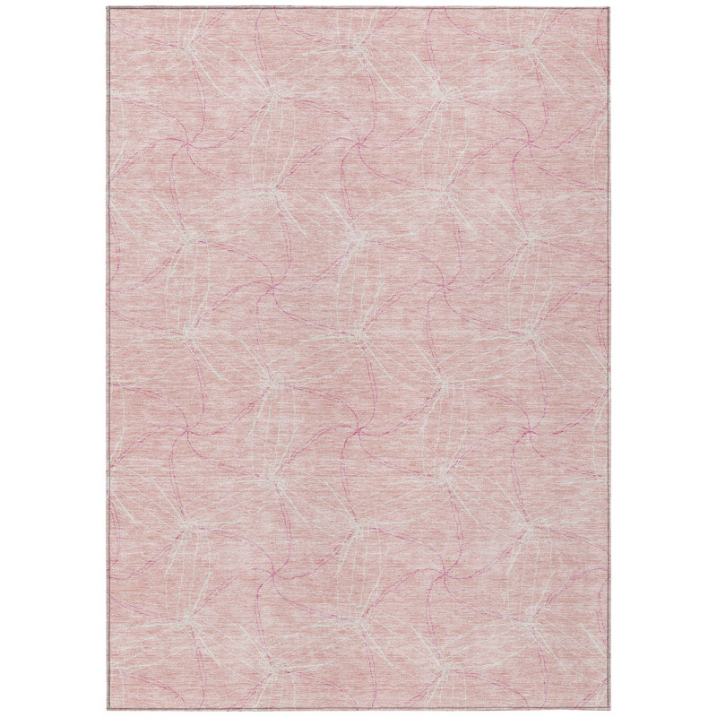 Tapis extérieur lavable à motif géométrique rose et ivoire 3 pi x 5 pi
