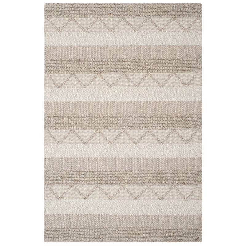 Laine tissée à la main / viscose / coton jacques. Tapis rayé beige, Rectangle 6 pi x 9 pi