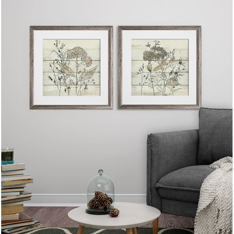 Étude de fleurs séchées - ensemble de 2 reproductions d'art encadrées, argent
