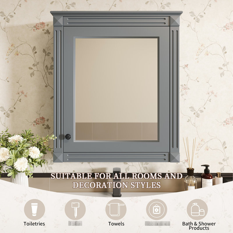Armoire de toilette murale 24 po x 27 po, gris, tablette ajustable pour un rangement pratique et pratique, Gris
