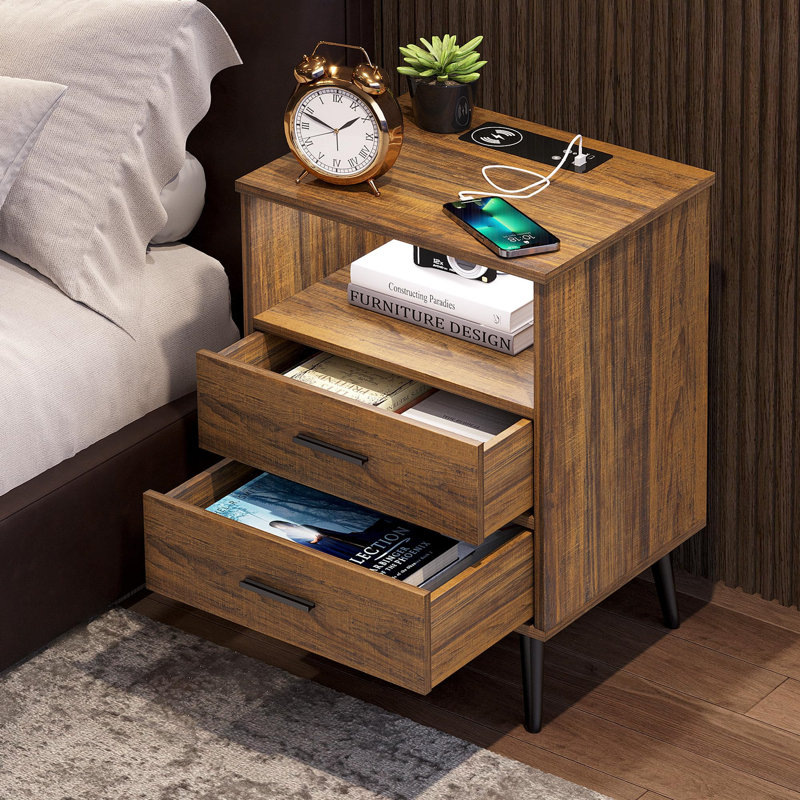 Demyra 45cm W Manufactured Wood Bedside Table, Brown