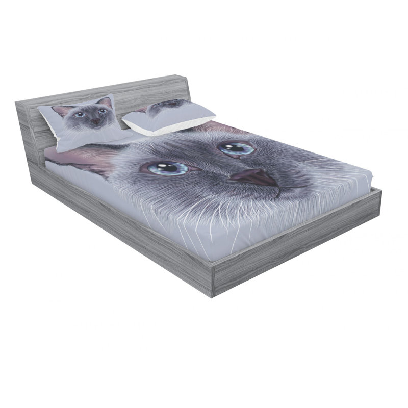 Ensemble de draps Portrait de chat siamois, Ensemble de drap pour grand lit avec drap-housse