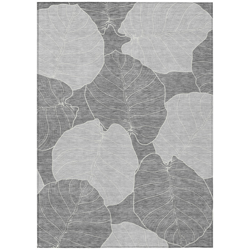 Machine Washable Indoor/Outdoor Chantille ACN2506 Floral Rug, Gray, Rectangle 5' x 7'6"
