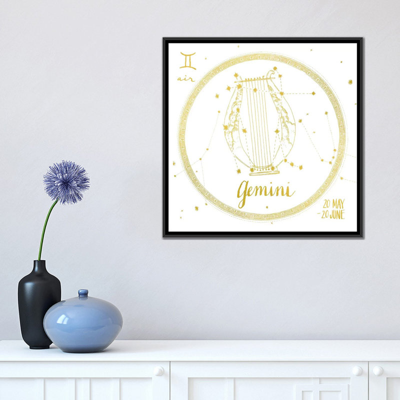 Série de ciel night : gemini sur toile tendue, H 18 po x l 18 po x P 1,5 po, Toile avec cadre noir, Pas de tapis