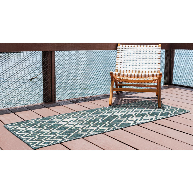 Tapis intérieur / extérieur Turks and Caicos, Tapis de couloir 2 pi x 6 pi 1 po, Sarcelle