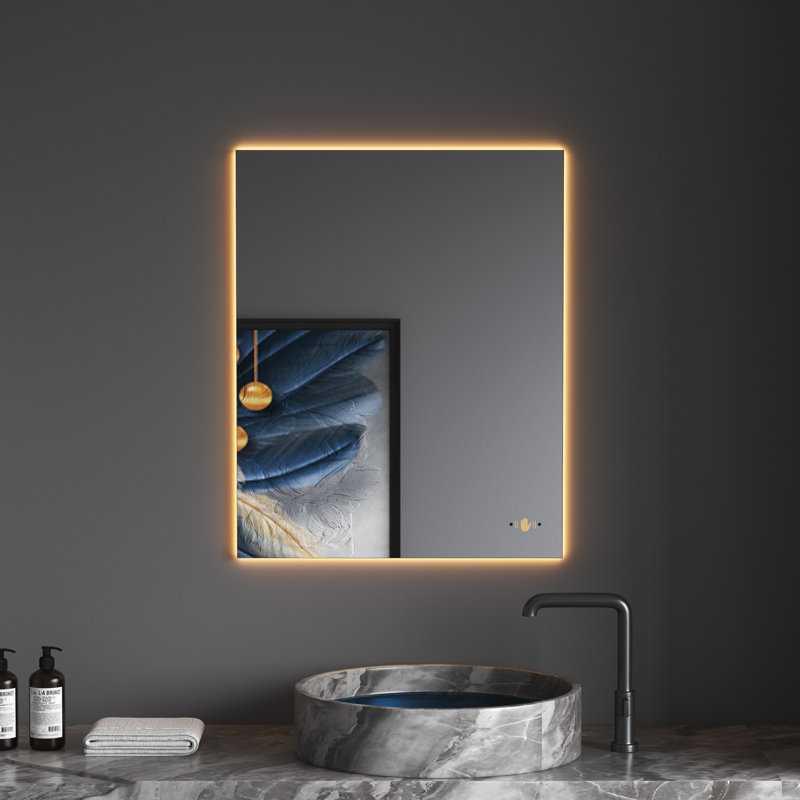 Miroir de salle de bain à capteur de lumière sans contact à DEL Johntavious, 24 po x 30 po
