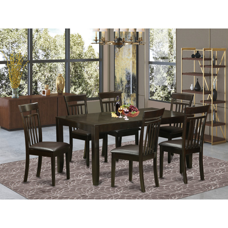 Ensemble de table et chaises de cuisine 7 pièces composé d'une table rectangulaire en bois avec feuille papillon et 6 chaises de salle à manger en similicuir, cappuccino