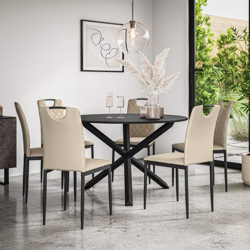 Daraich 6 - Person Dining Set, Black/Black/Beige