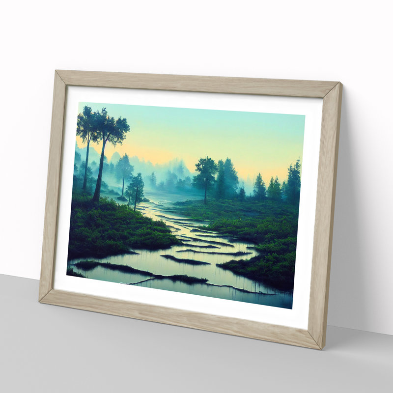 Elegant Pond - Single Picture Frame Print, 25cm H x 34cm W x 2cm D, Oak