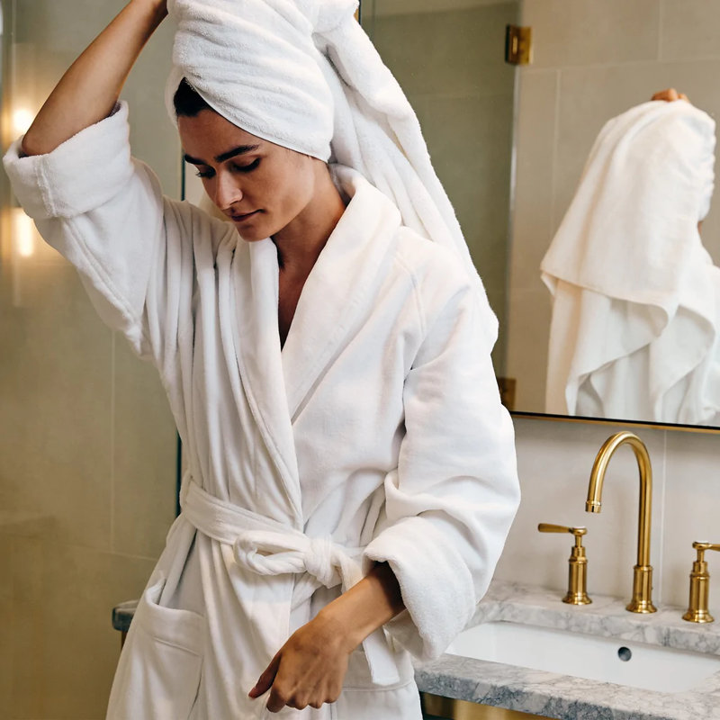 Shawl Collar Bathrobe with Piping, L