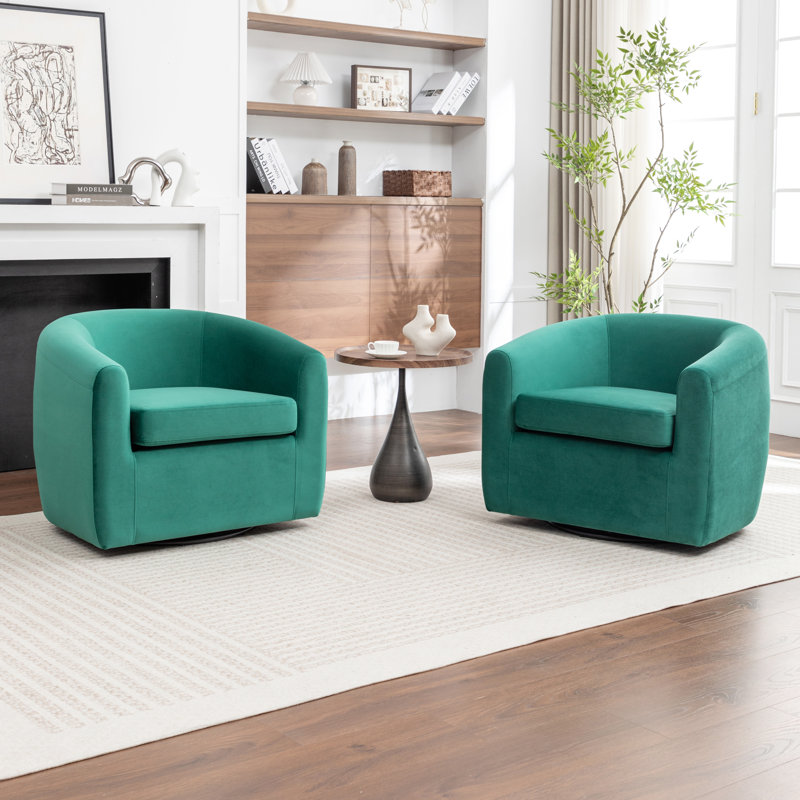 Fauteuil demi-tonneau pivotant de 33,5 po Odey, Velours vert foncé