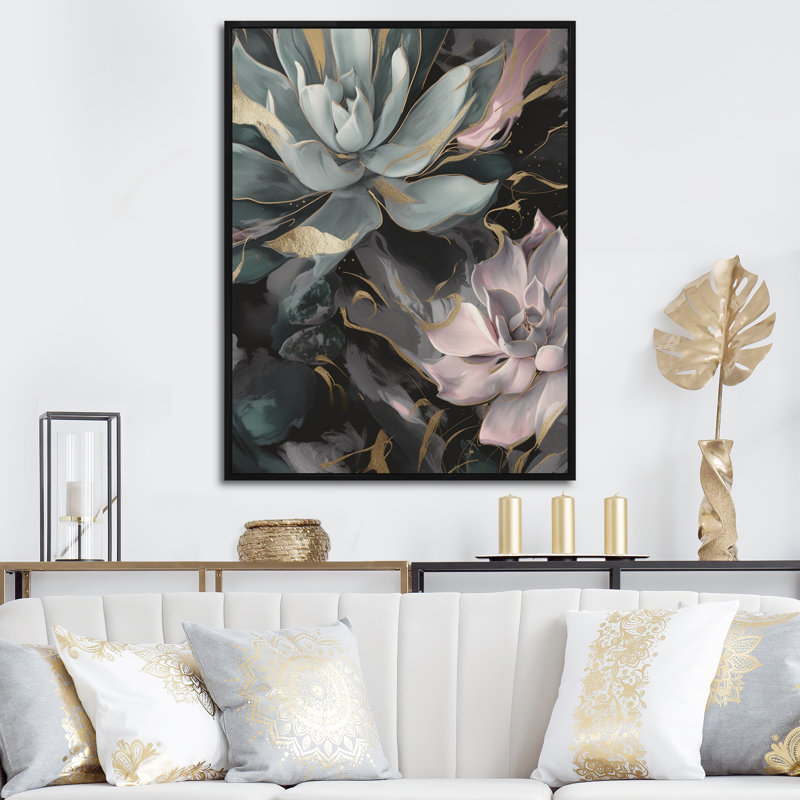 Serenade verte des plantes grasses II - impression, H 20 po x l 12 po x P 1 po, Cadre flottant noir