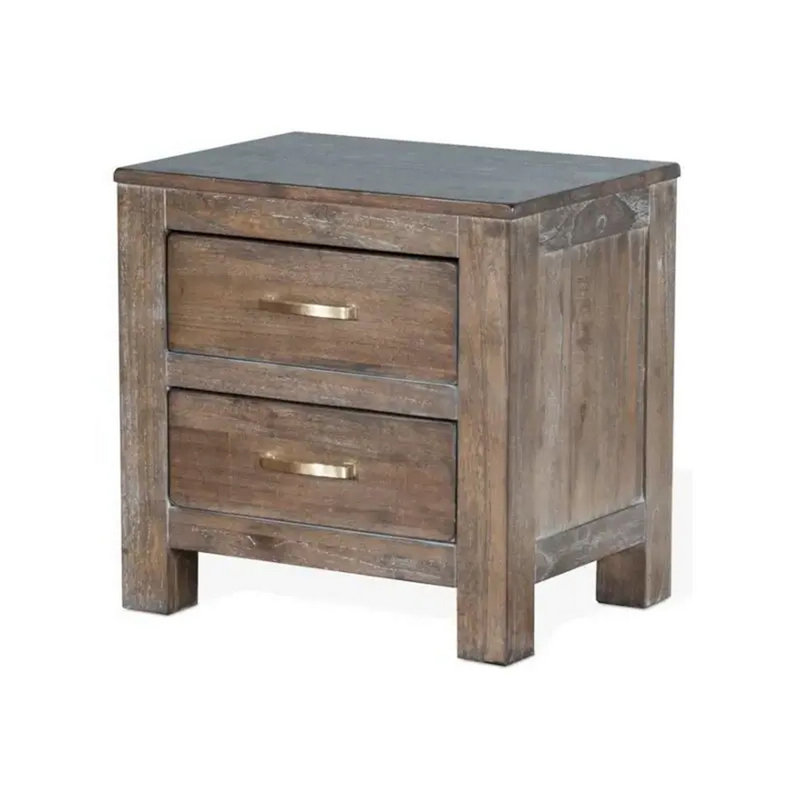 Table de chevet Remi, 2 tiroirs, poignées en métal, brun clair rustique