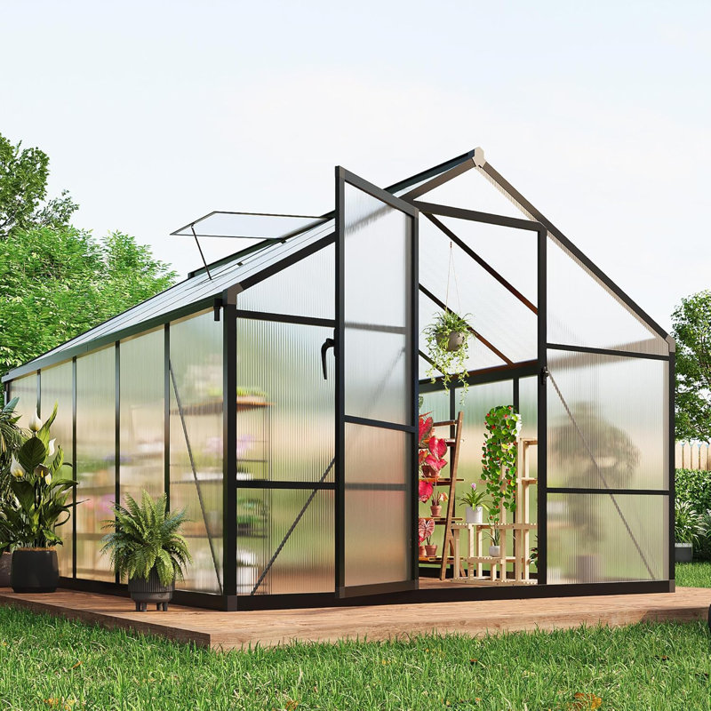 Greenhouse for Outdoors, Large Aluminum Greenhouses with Roof Vent and Quick Setup Structure, Greenhouse Heavy Duty with PC Panels, Walk-in Green Houses for Winter Garden,Backyard,Patio,Lawn