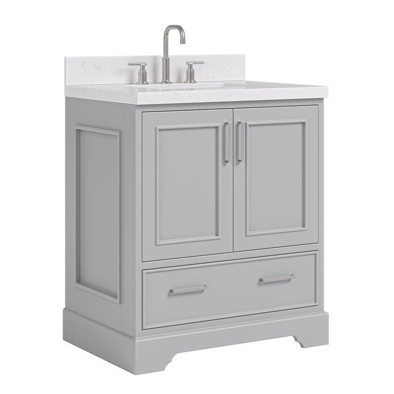 Meuble-lavabo simple avec plateau en quartz Abshire, Gris