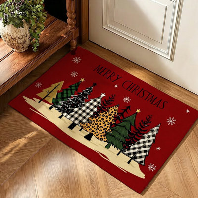 Tapis de Noël rouge à motif sapin, 120 x 80 cm