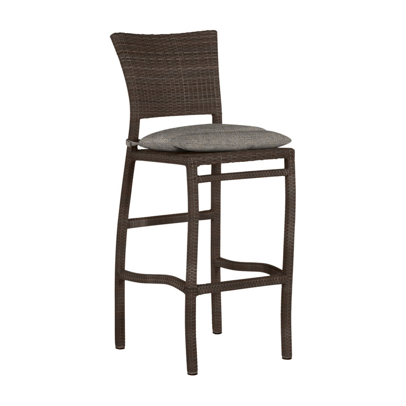 Skye 24" Patio Bar Stool with Cushion, Black Walnut, Dove Sunbrella® Linen, Welt