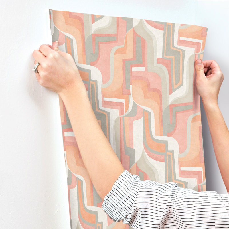 Tulum Khaki Surreal Shapes Wallpaper, Pink